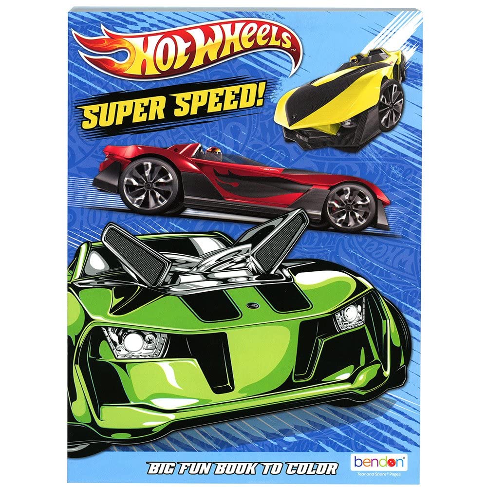 Newluck Hot Wheels Super Speed Coloring Book cover with bold cars and tracks for kids' party fun