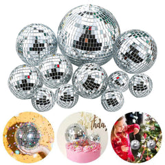 Newmemo 8cm disco ball cake topper reflecting vibrant party lights for a dazzling centerpiece.