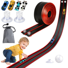 Newmkr 15 ft flex track extended for dynamic car races on any surface.