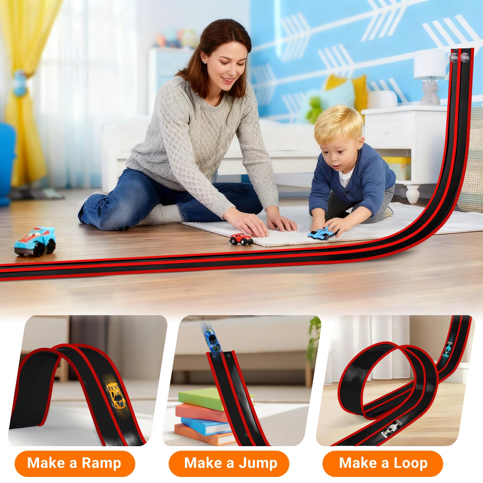 Newmkr wall-climb ramps enable twists and turns for imaginative play.