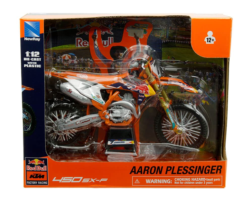 NewRay KTM 450 SX-F front view with authentic decals for display
