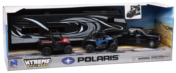NewRay die-cast pickup with toy hauler and red Ranger ready for imaginative adventures.
