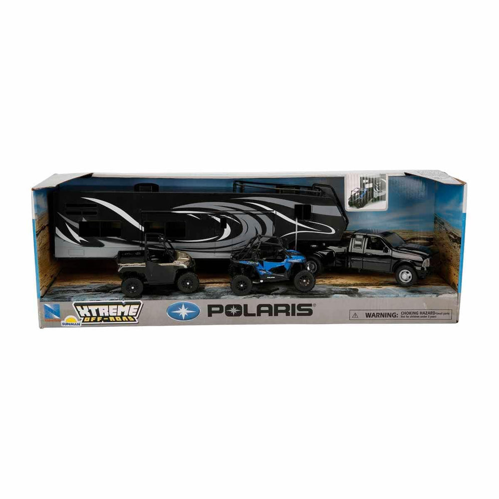 NewRay Dodge Ram Dually with toy hauler and Polaris UTV for imaginative play and collectible display
