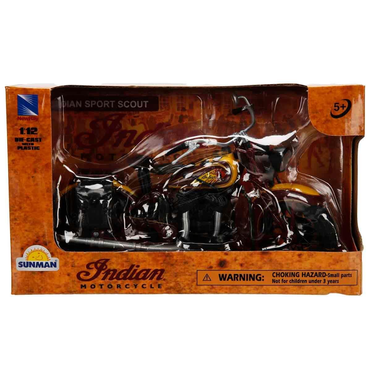 NewRay Indian Sport Scout 1934 diecast angle display suits shelves.