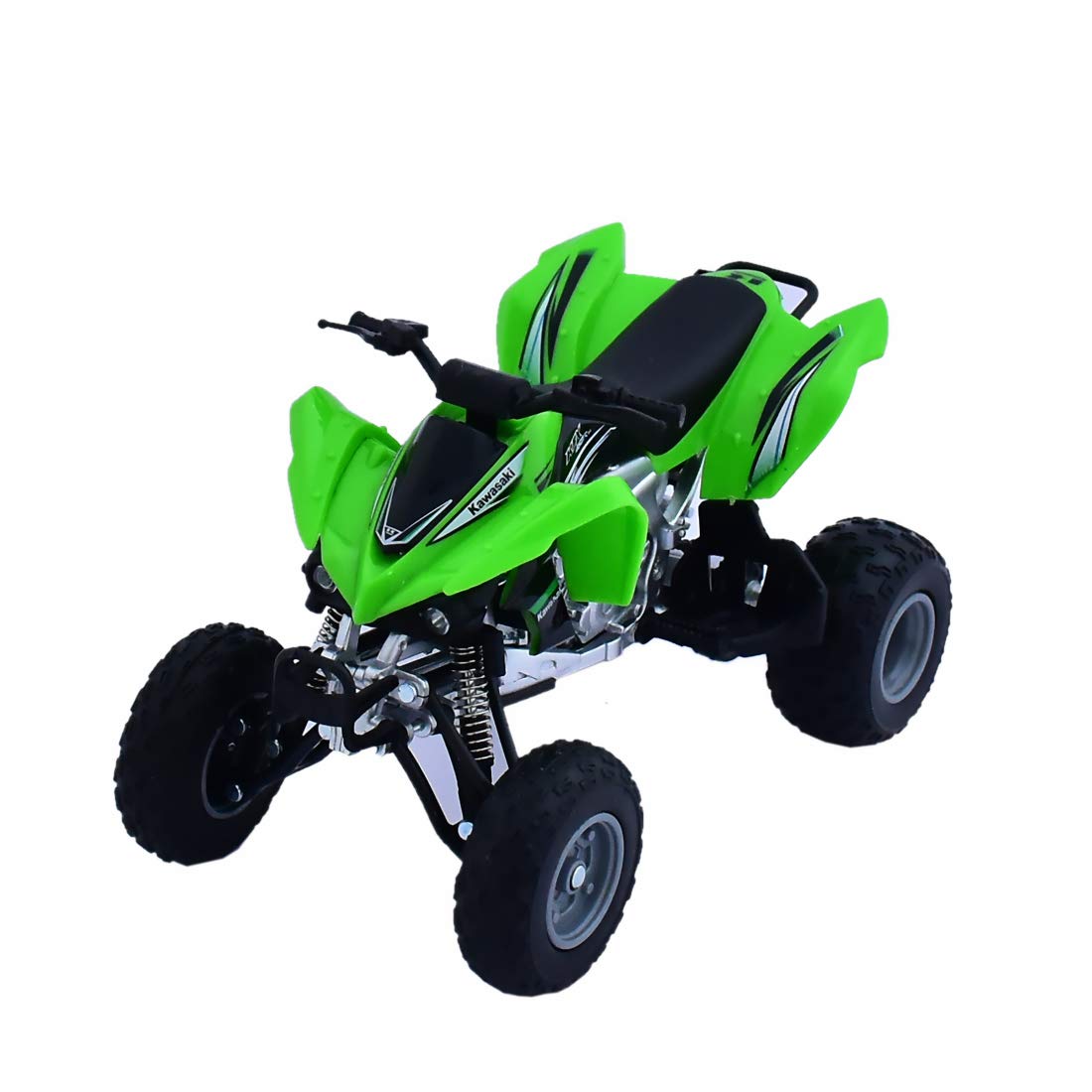 NewRay KFX450R 1:12 ATV front view shows authentic green color and licensed detail.