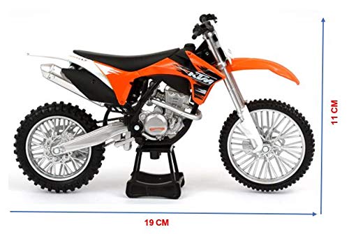NewRay KTM 350SX-F die-cast dirt bike model in realistic pose ideal for shelves and dioramas.