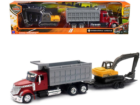 New Ray Lonestar dump truck with excavator - durable die-cast model for imaginative construction play.