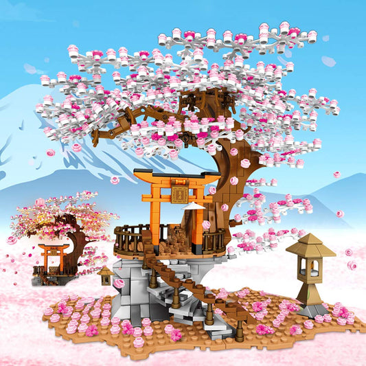 NEWRICE Sakura Tree House Lights front view with vibrant LED accents for display.