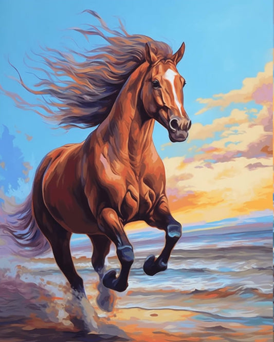 Newsight Paint by Numbers running horse canvas, ready for color exploration and relaxation.