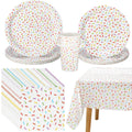 Newtay confetti tablecloth adds waterproof protection and festive flair to any party table.