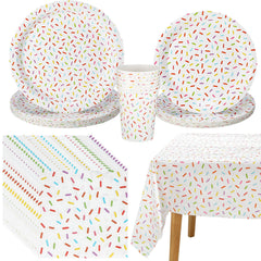 Newtay confetti tablecloth adds waterproof protection and festive flair to any party table.