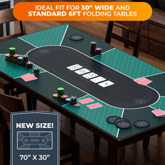 Newverest poker table top on an 8ft table reserves space for larger games.