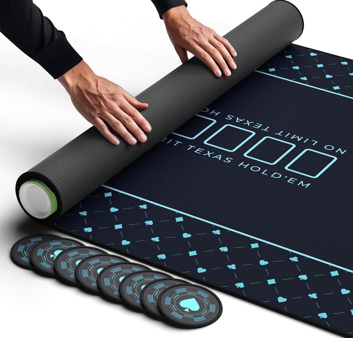 Newverest poker table top royal blue surface accommodates up to 10 players.
