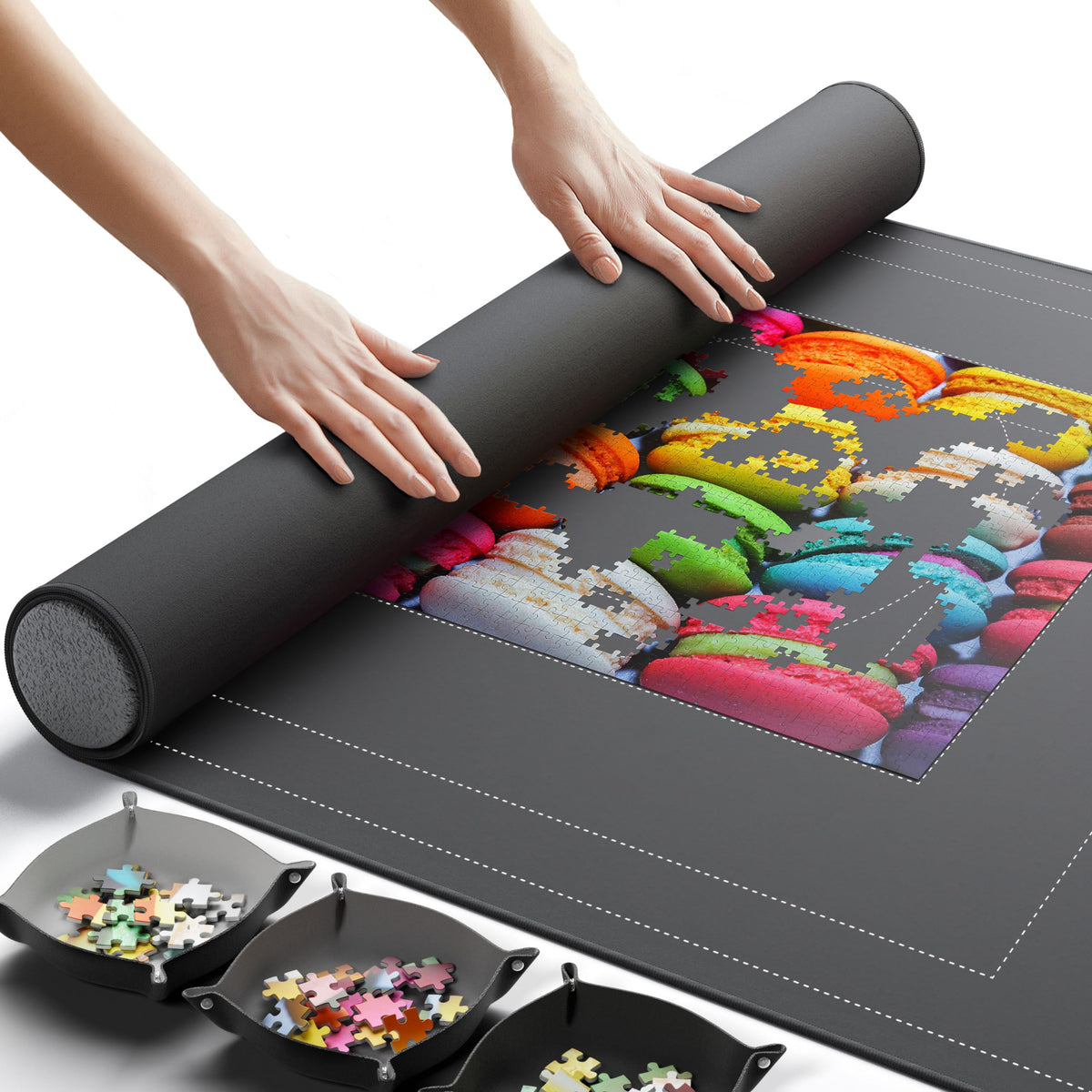 Newverest puzzle mat roll-up laid out for large 3000-piece layouts