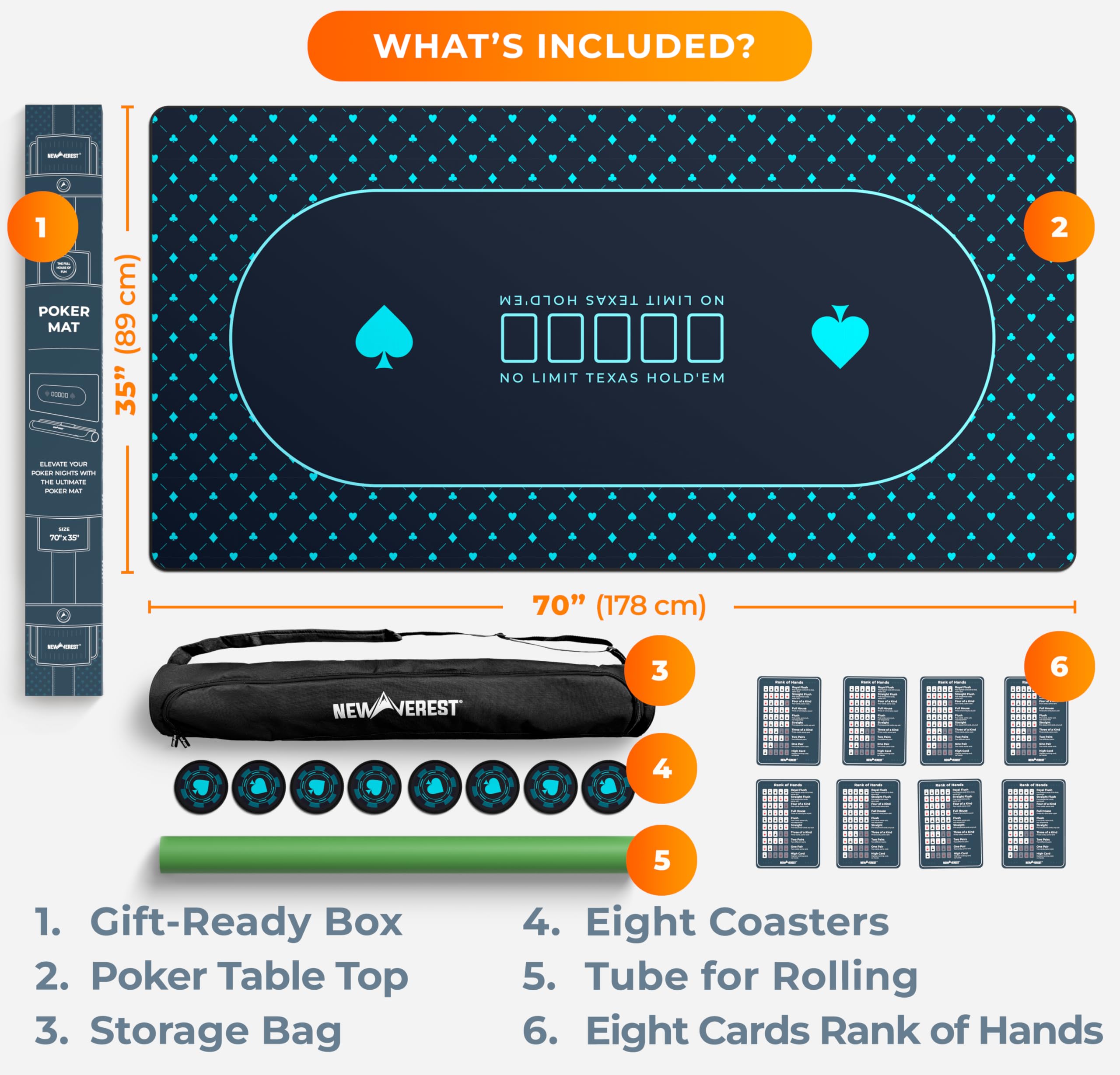 Newverest 70x35 size fits up to 10 players.