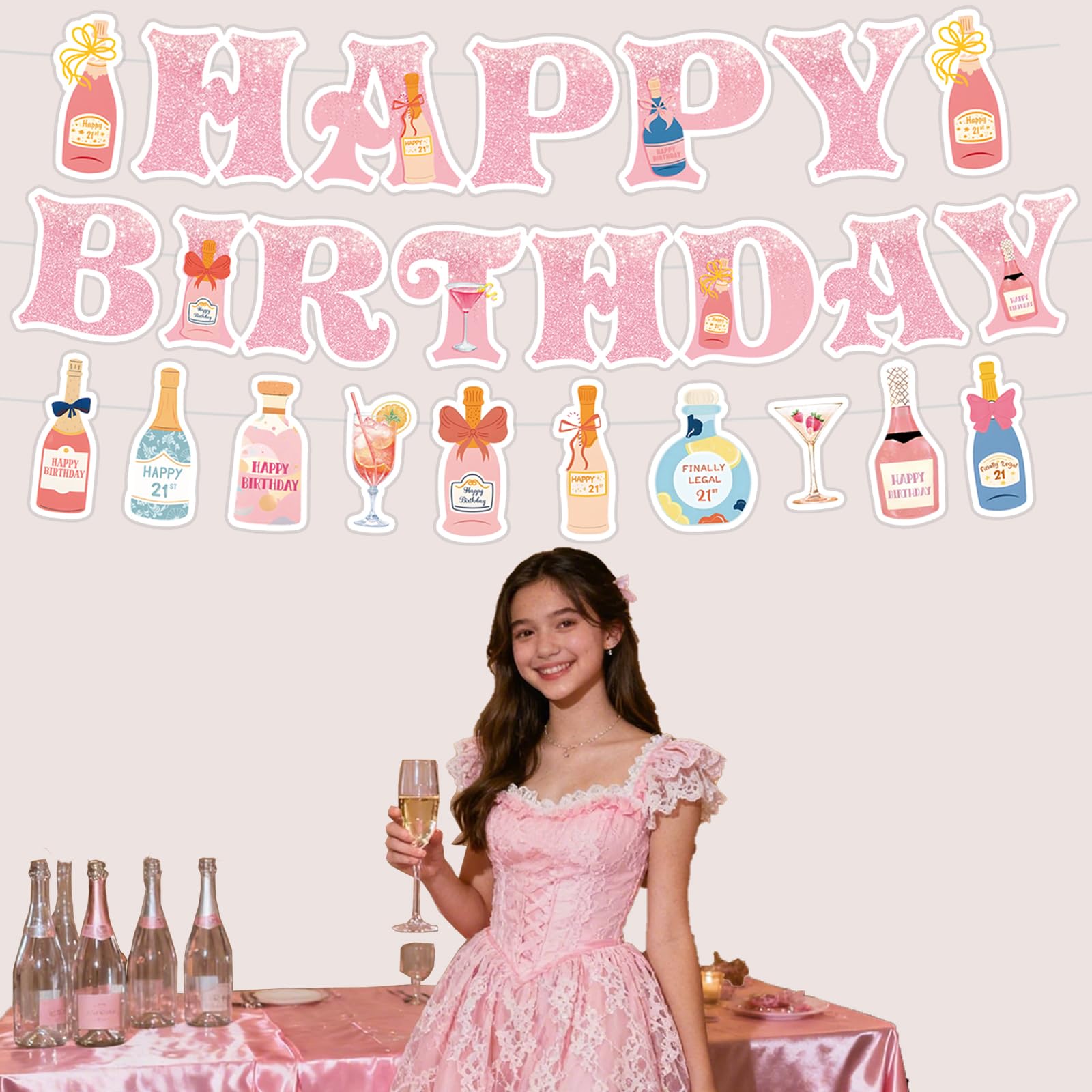 Neyeidru pink banner backdrop enhances party ambiance and guest photos.
