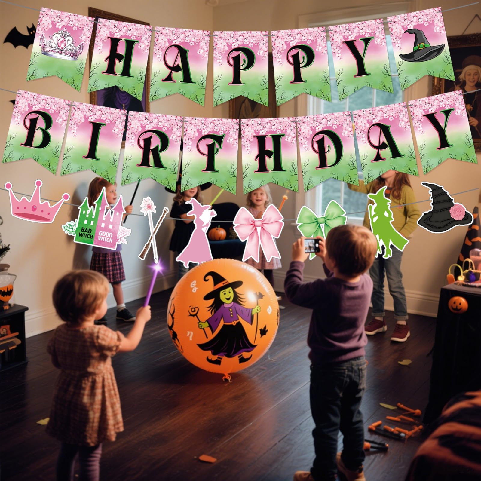 Neyeidru Pink and green banner with crown and castle accents