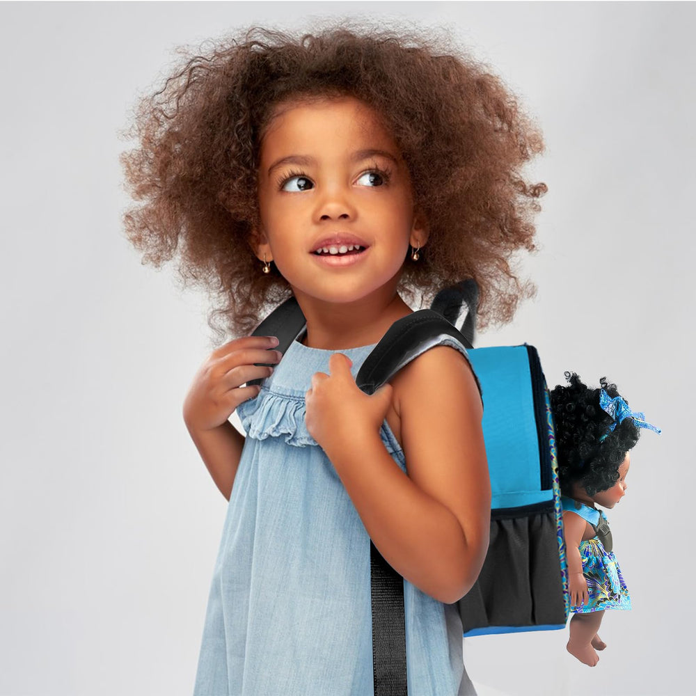Nice2you black baby doll close-up with curly hair for styling play.