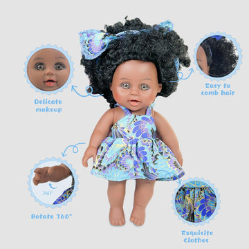 Nice2you doll being brushed with hair-styling comb for pretend grooming.