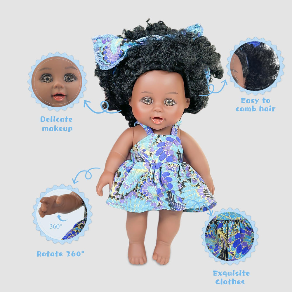Nice2you doll being brushed with hair-styling comb for pretend grooming.