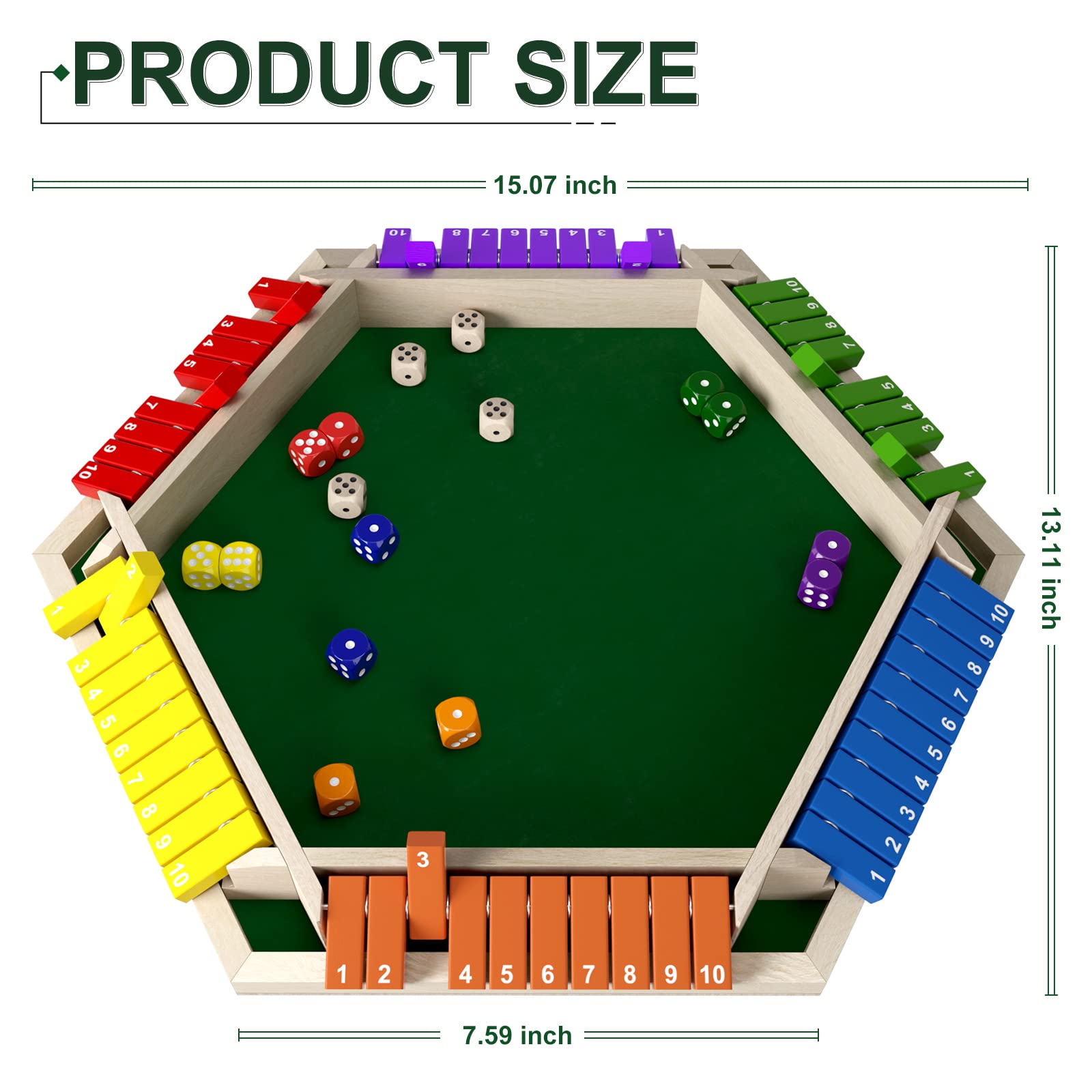 Nicecho Shut The Box dice set displayed for up to six players, encouraging family strategy.