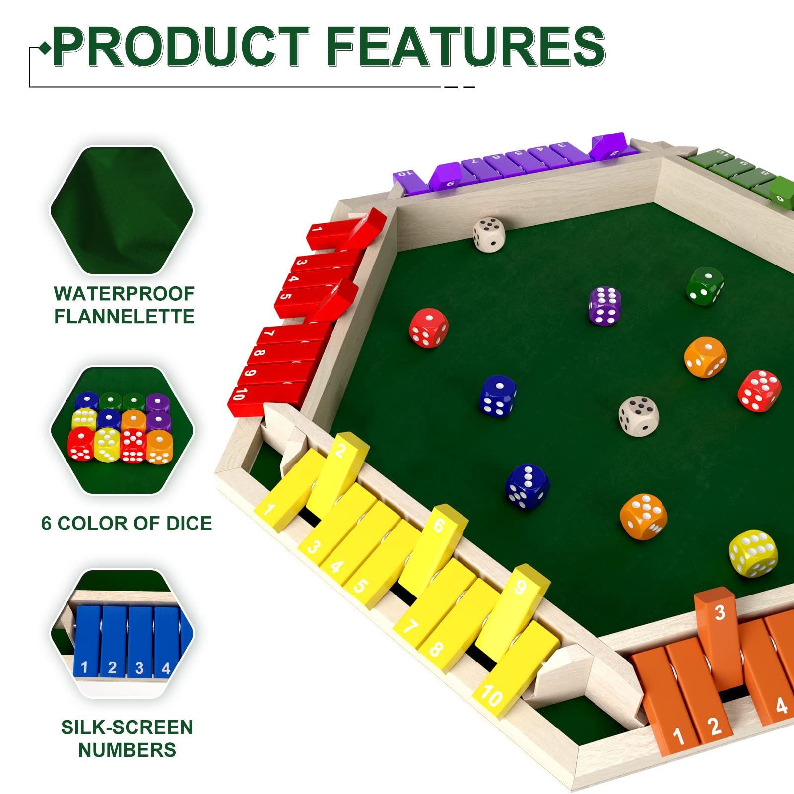 Nicecho Shut The Box tabletop game ready on a table for group play.