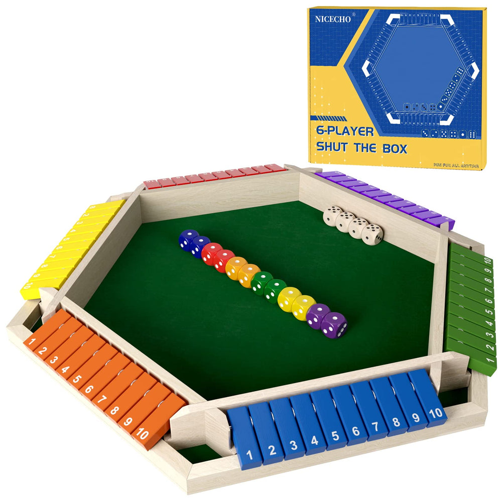 Nicecho Shut The Box wooden board shows soft felt surface for quiet, focused play.