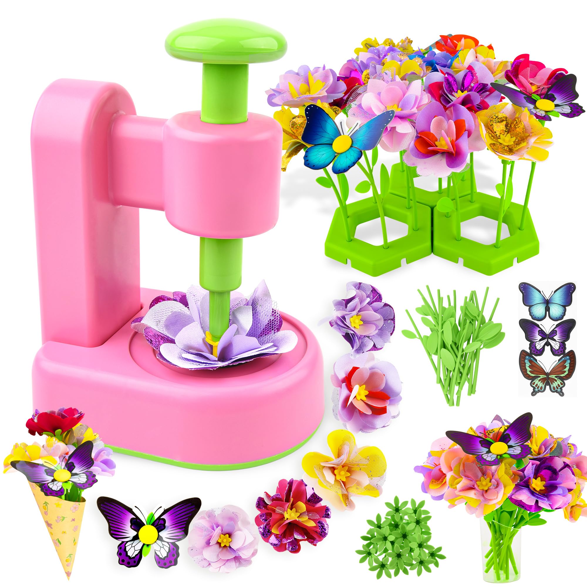 Nicella fabric flower bouquet contents show a complete DIY kit for creative play.