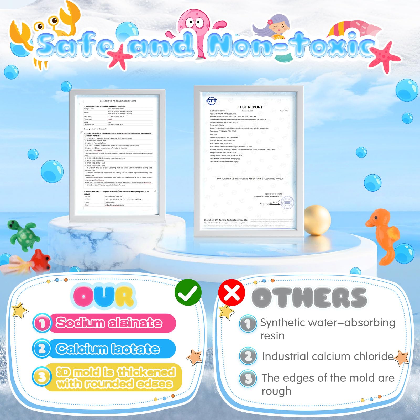 Nicella calcium lactate packets support safe setting for ready to use toys.
