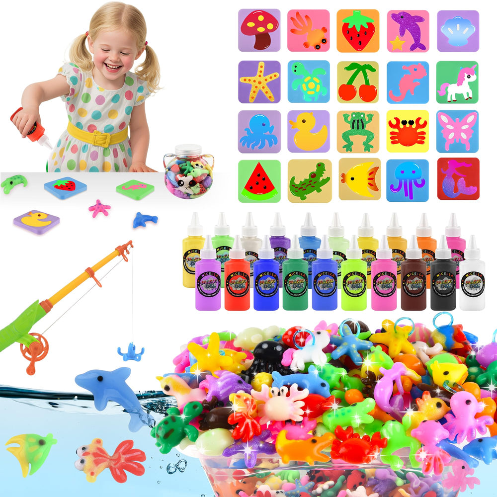Nicella Magic Gel Water Elf Kit molds enable colorful toy creation for kids.
