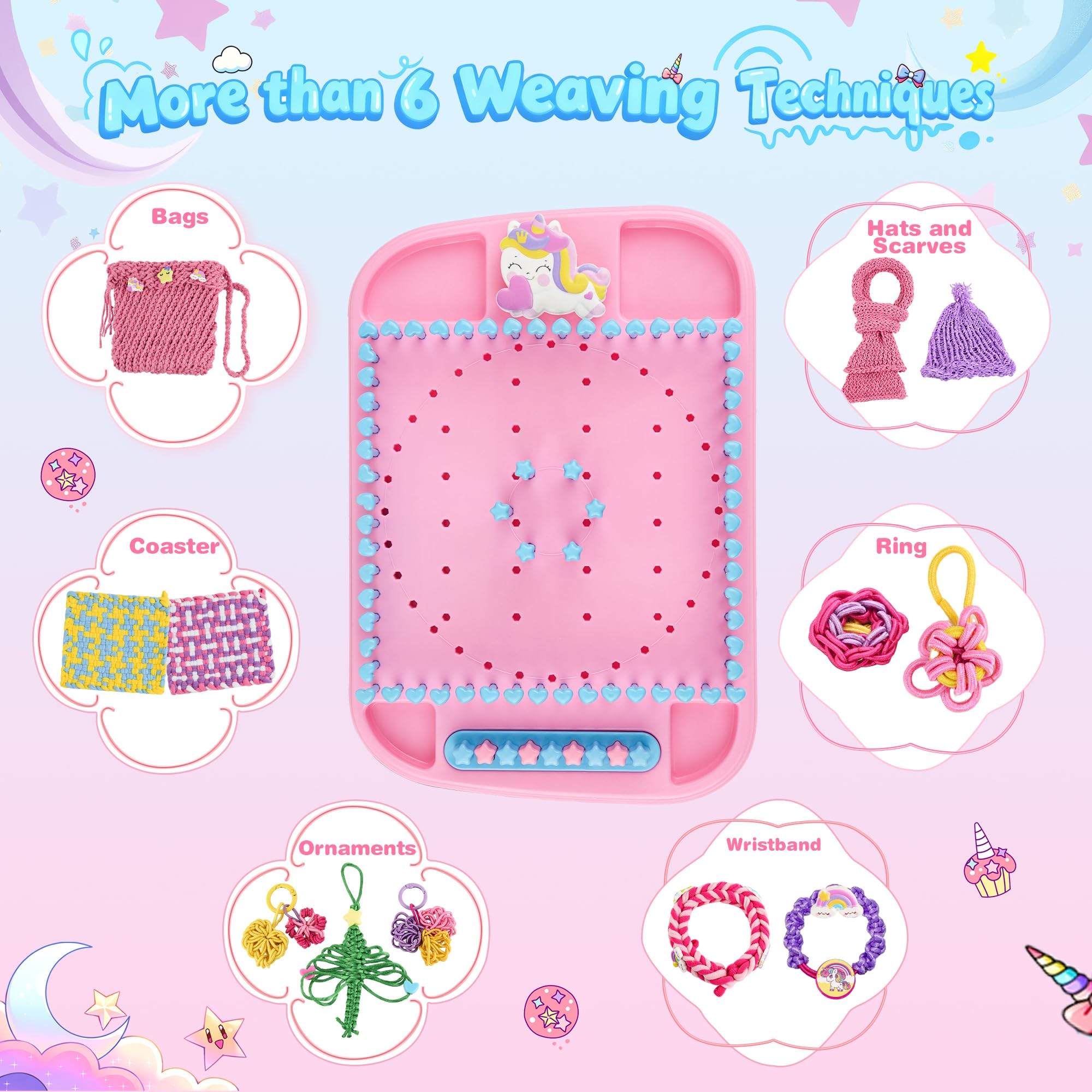 Nicella loom kit contents laid out for easy exploring and hands-on learning