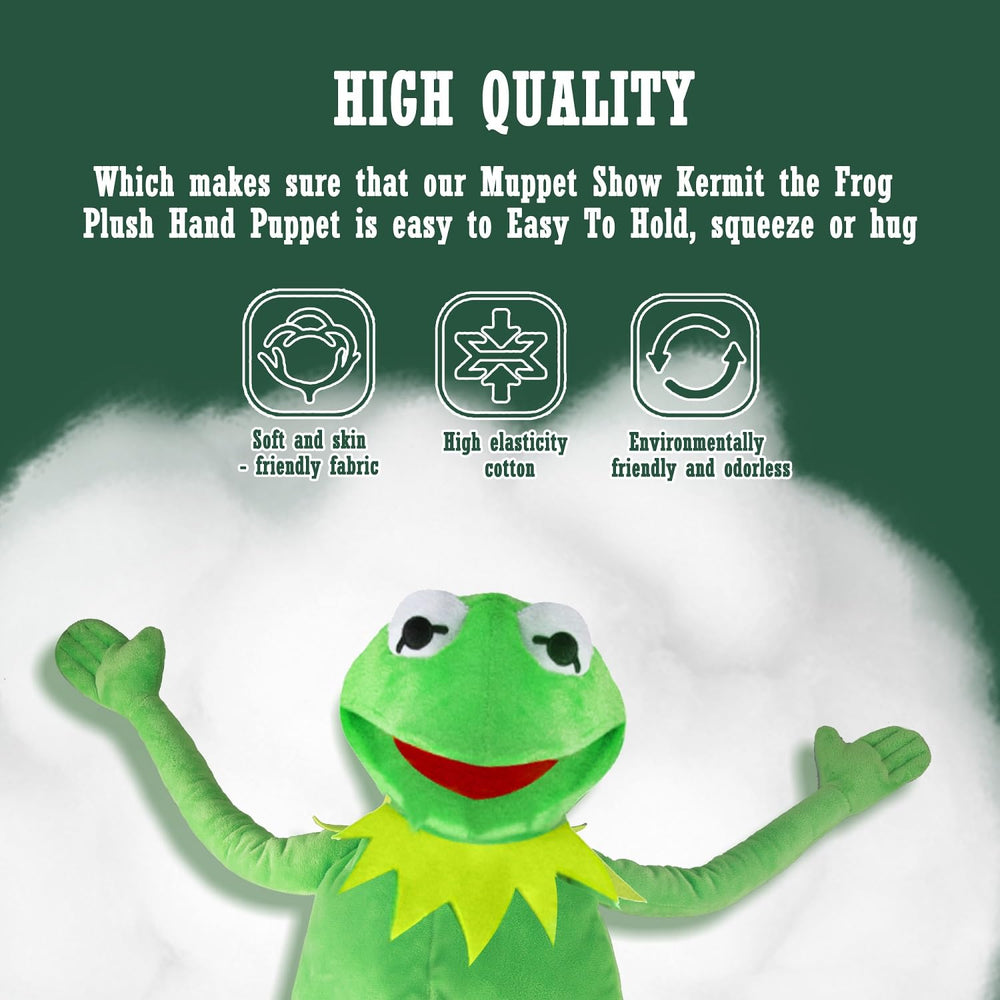 NICERINC Kermit Frog Puppet soft fabric for easy gripping and hugs.