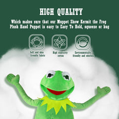 NICERINC Kermit Frog Puppet soft fabric for easy gripping and hugs.