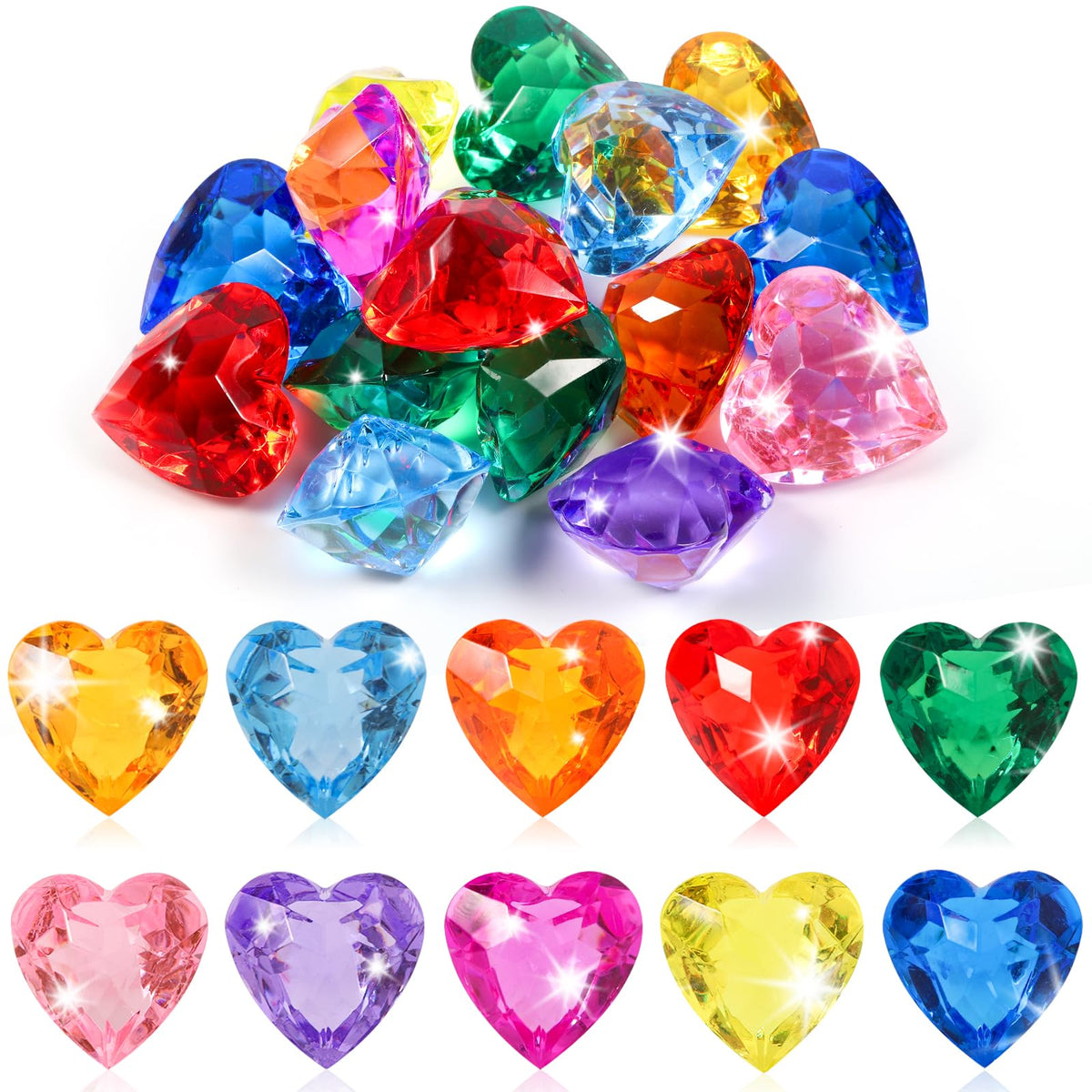 Niceup heart gemstones pool toy colors sparkle and are easy for kids to grab.