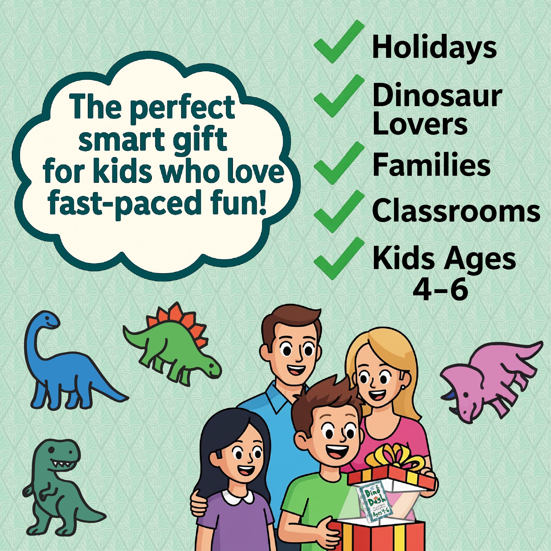 Niche Nation Games Dino Dash family play setup promotes shared fun.