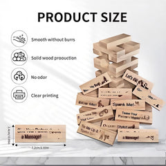 Nichety wooden blocks with romantic prompts for relaxed, engaging gameplay.