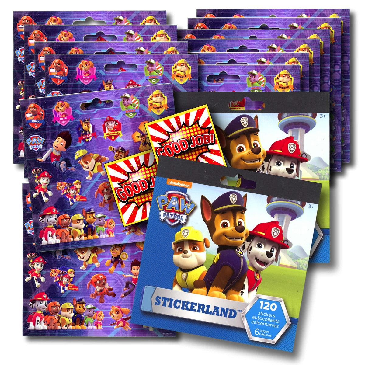 Nick Jr. Studios PAW Patrol stickers on 6x6 sheets for party favors and kid rewards.