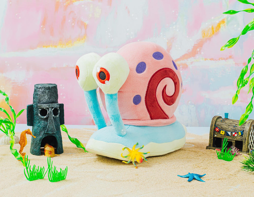 Gary snail plush eyes capture curious and friendly character.