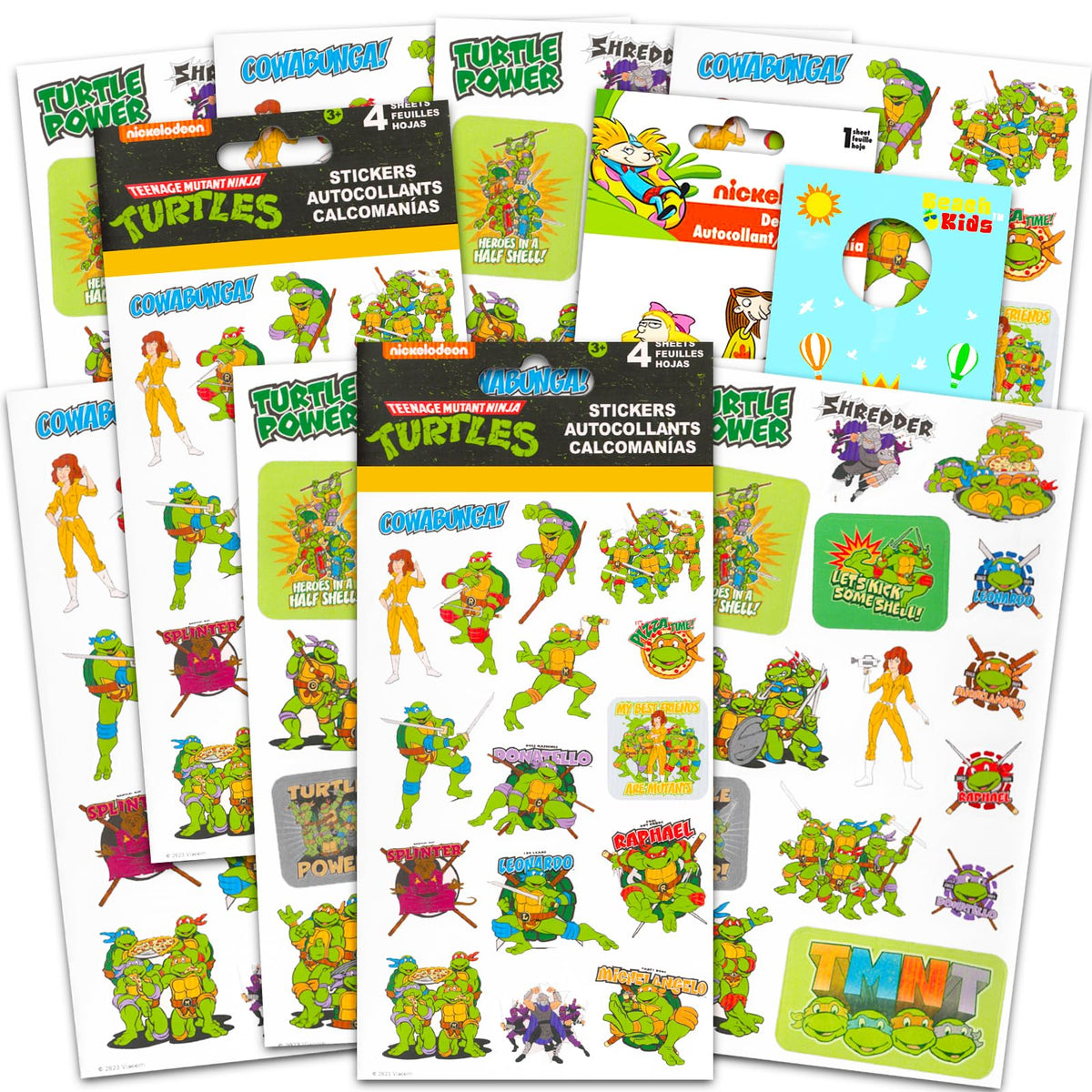 Nickelodeon TMNT stickers sheet featuring Raphael and Leonardo for kid party favors.