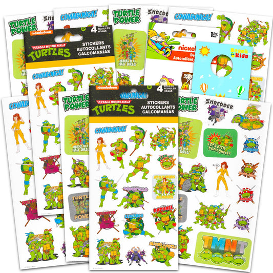 Nickelodeon TMNT stickers sheet featuring Raphael and Leonardo for kid party favors.