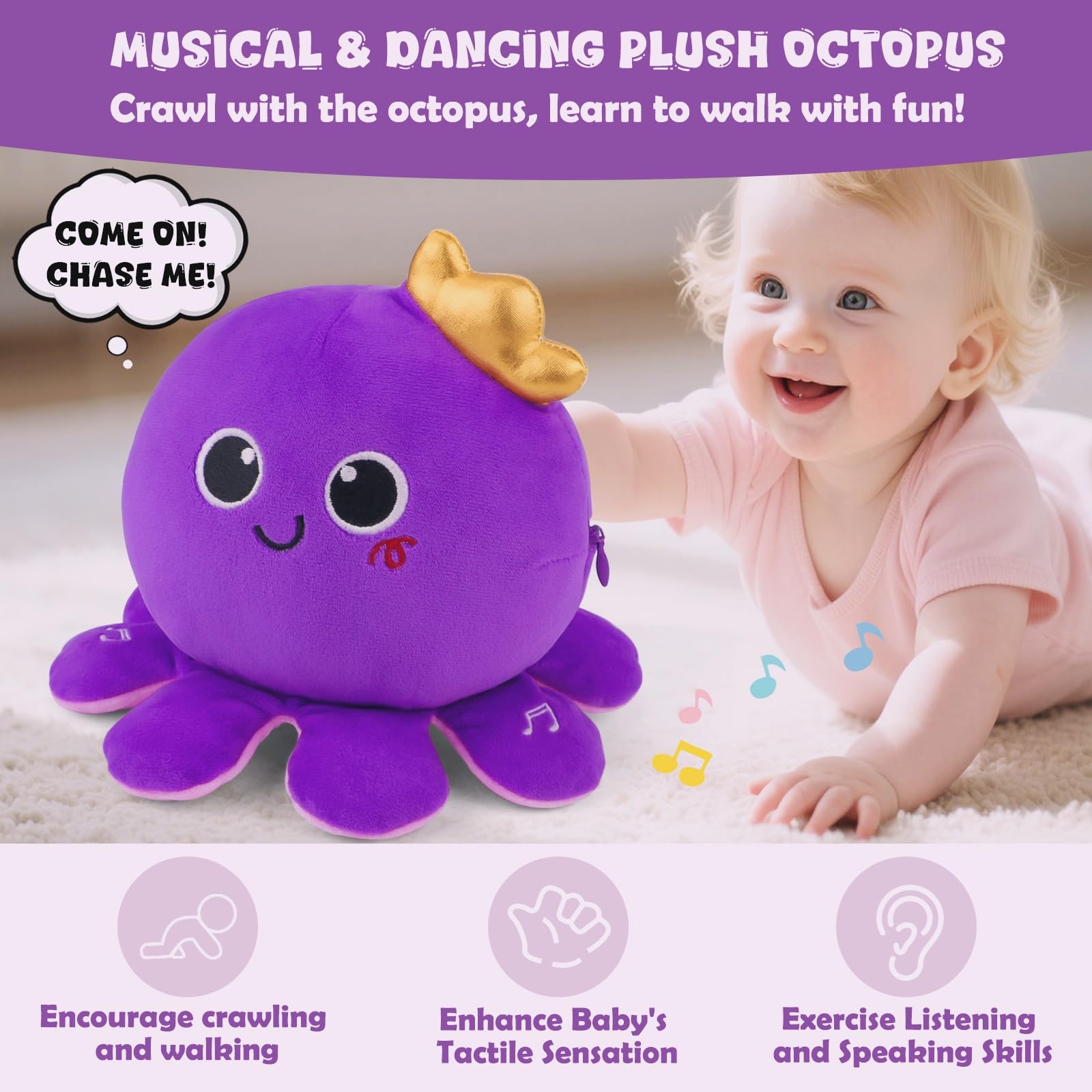 Nicknack octopus belly-time action promotes motion exploration with vibrant colors.