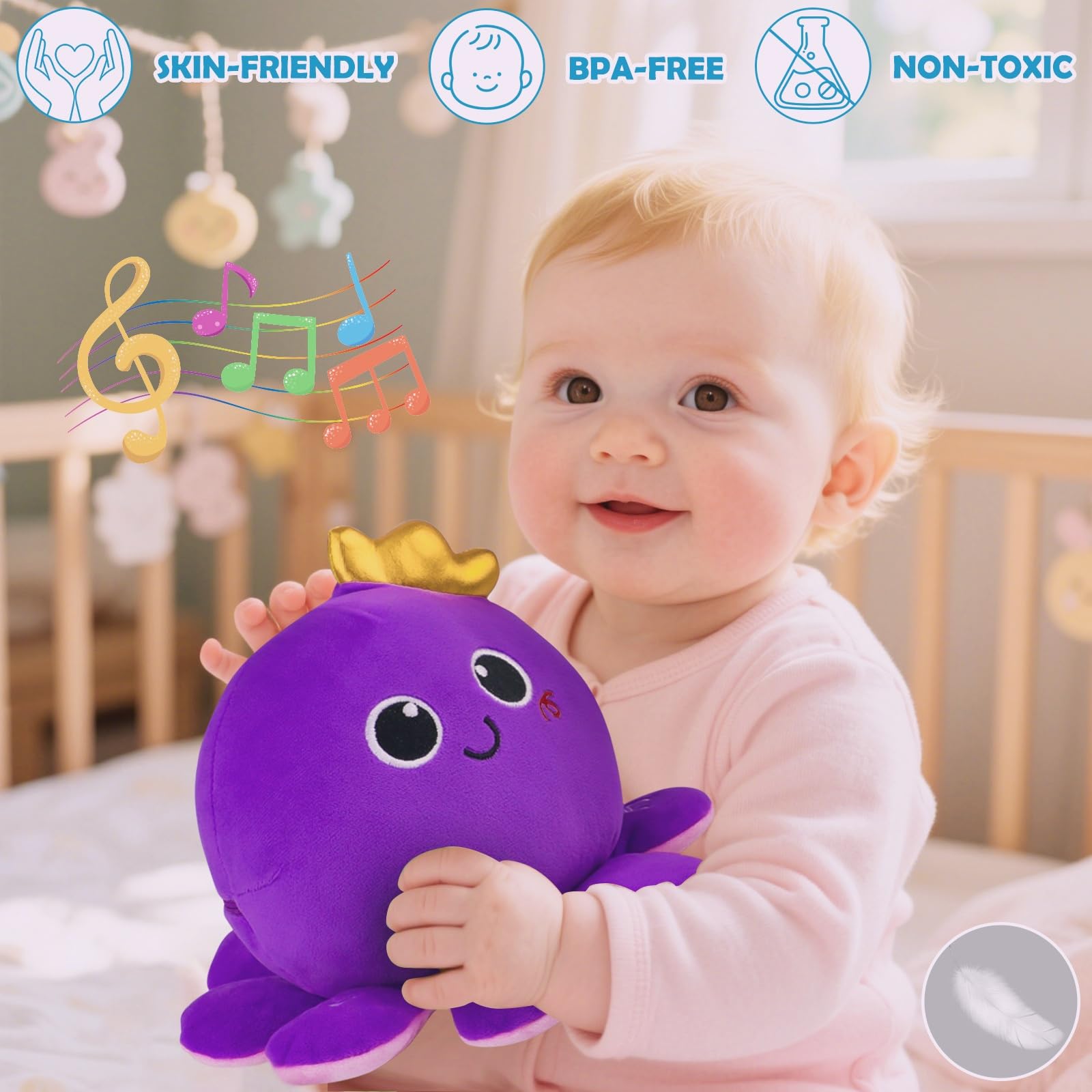 Nicknack octopus melody button close-up highlights 97 tunes for engaging play sessions.