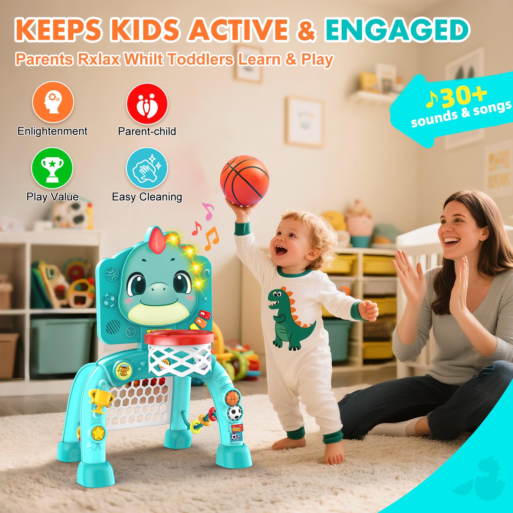Nicmore dinosaur ball-play promotes grip strength and safe indoor fun.