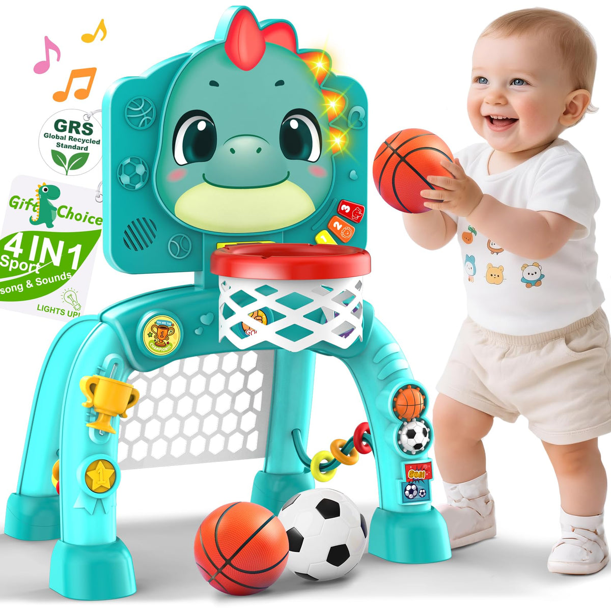 Nicmore dinosaur basketball-toss toy supports active play and coordination for toddlers.