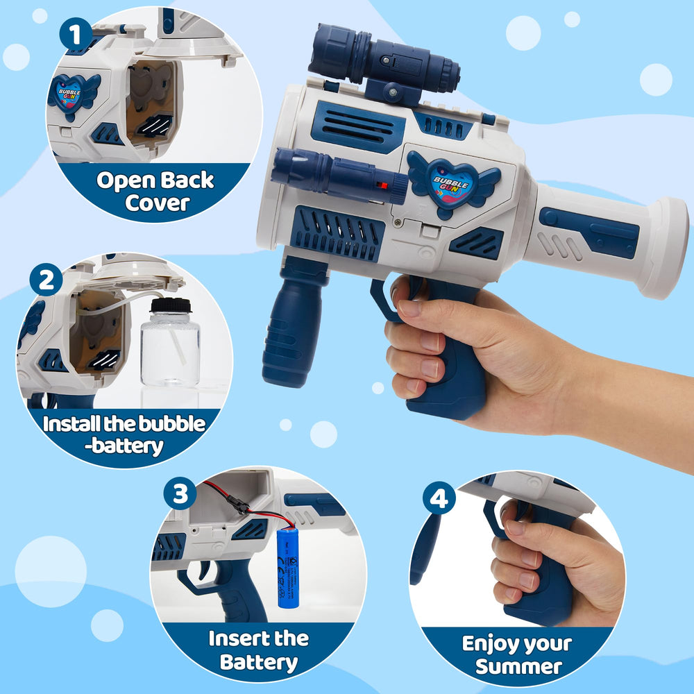 Nicojoy bubble gun with color LED lights for enhanced celebrations
