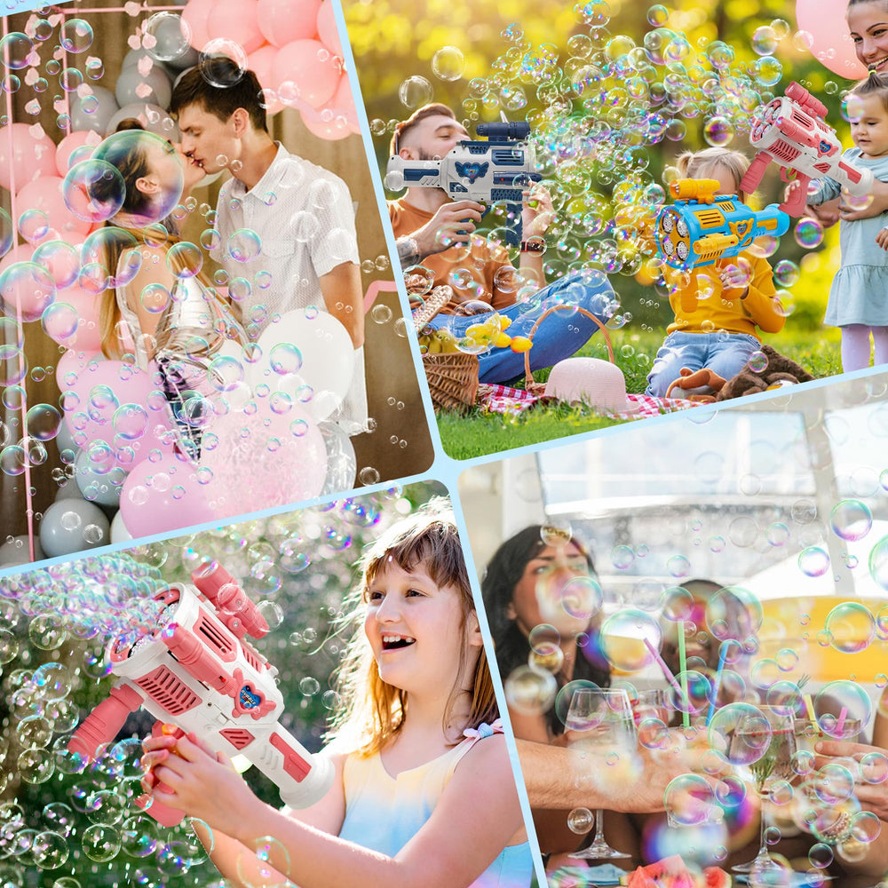 Nicojoy bubble gun features safe, durable plastic for worry-free play