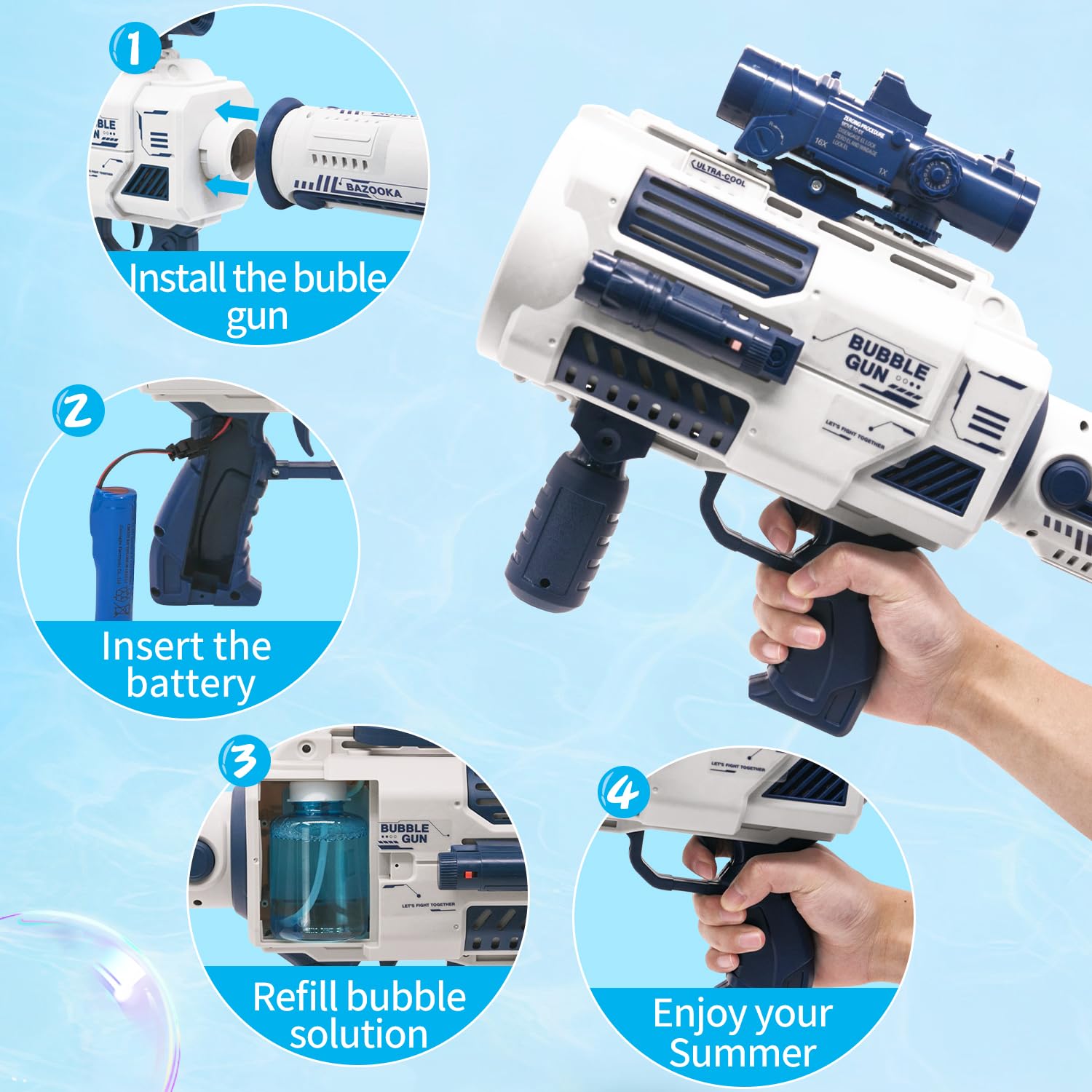 nicojoy Built-in bubble solution bottles simplify setup at gatherings.