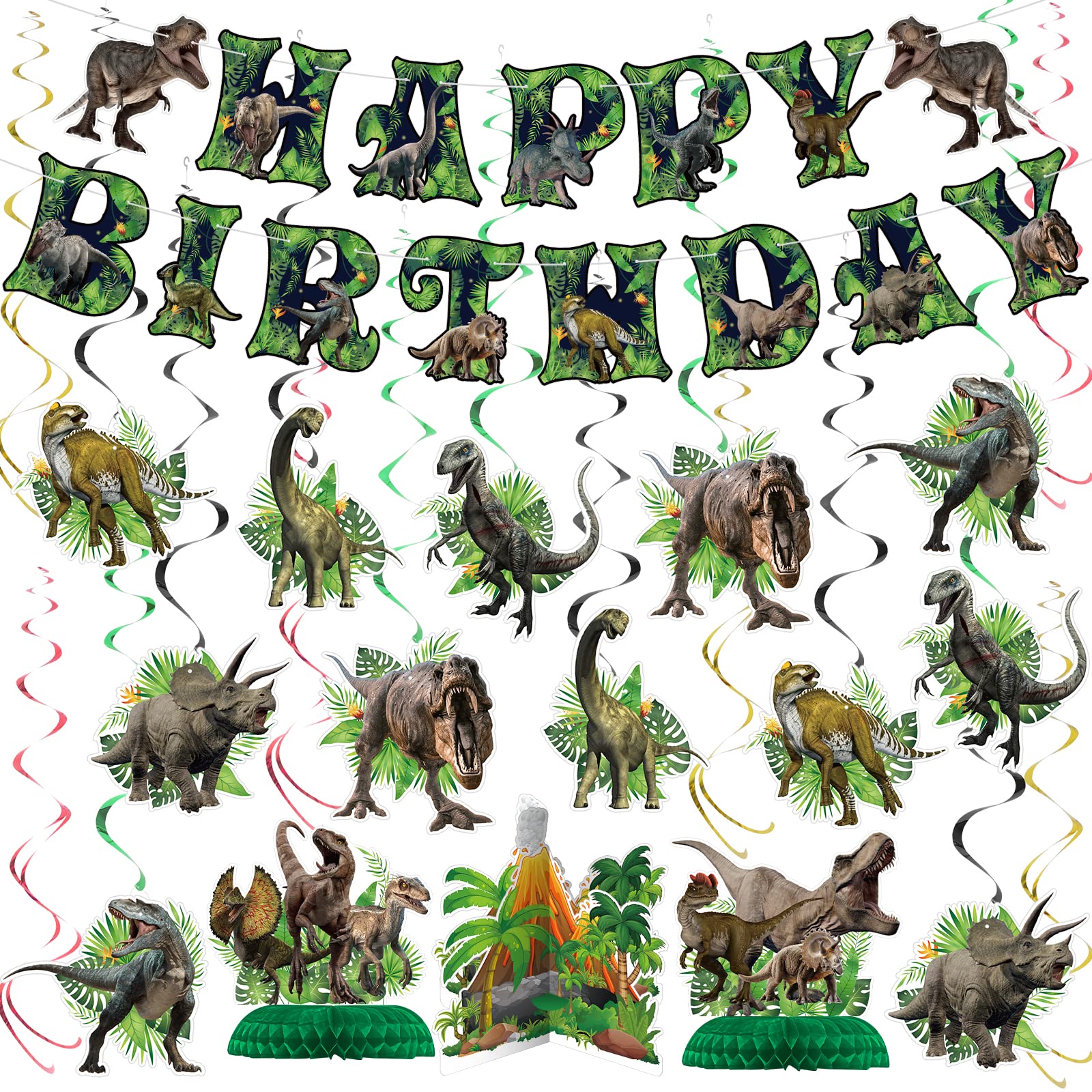 NICOWARM Dinosaur banner for Happy Birthday; durable, party-ready focal point.