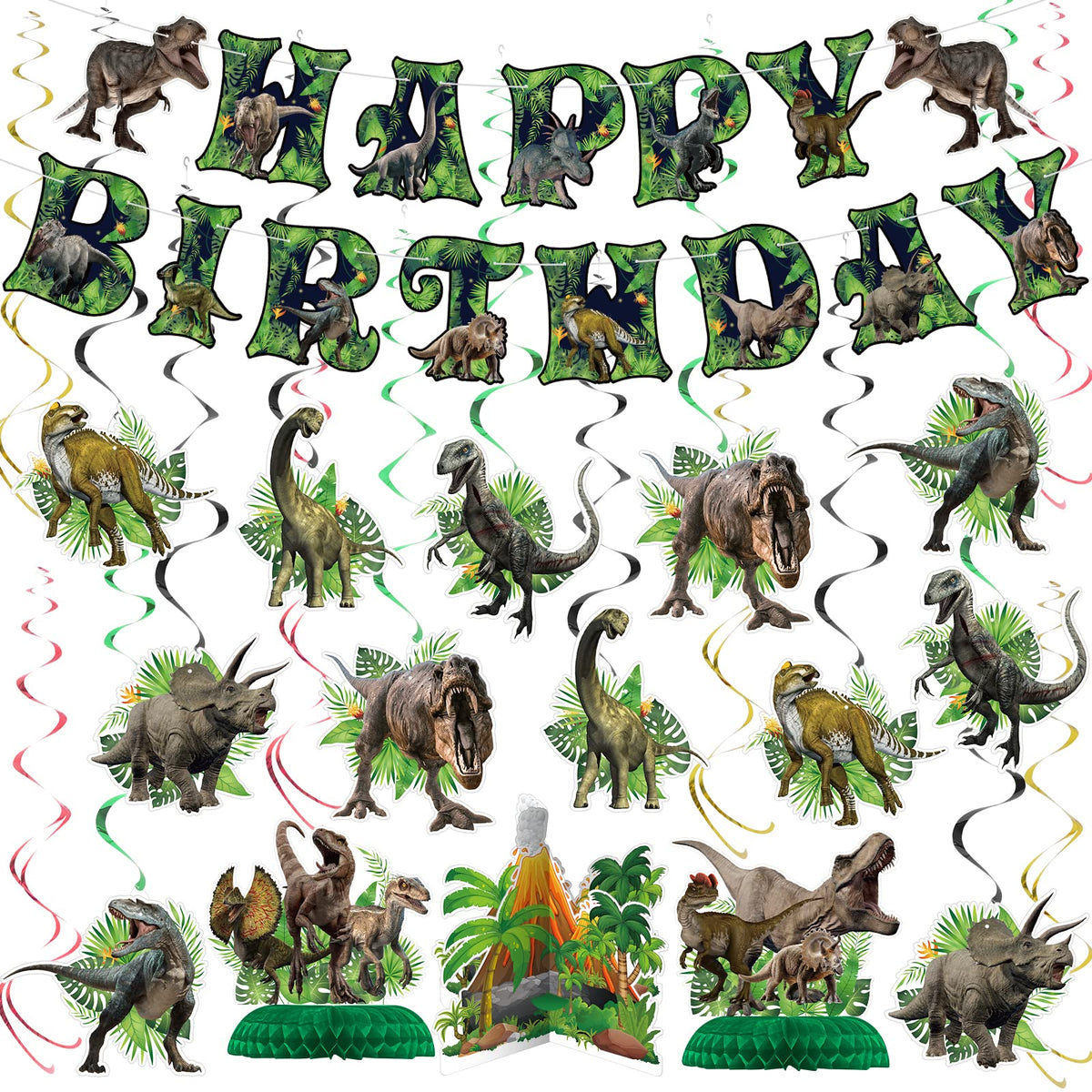 NICOWARM Dinosaur banner for Happy Birthday; durable, party-ready focal point.