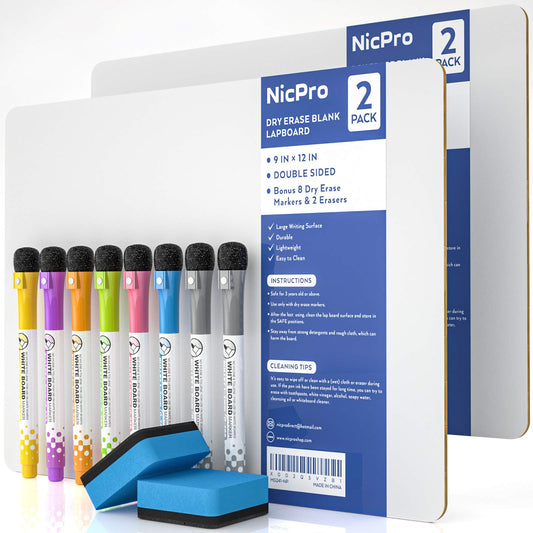 Nicpro dry erase lap board nine by twelve inch front view, compact classroom essential.